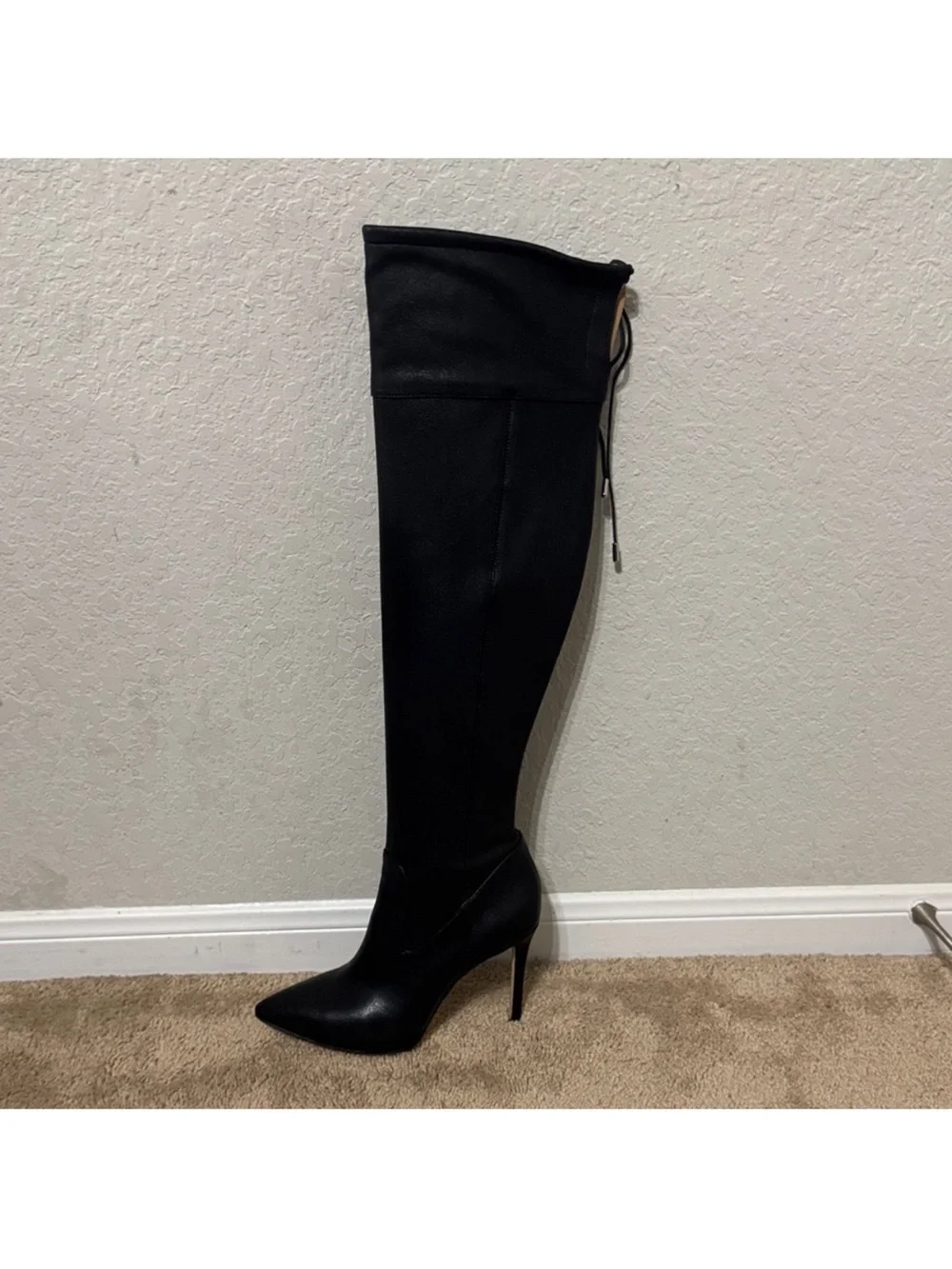 Michael Kors Jamie Over-the-Knee Black Stretch Leather Stiletto Boots